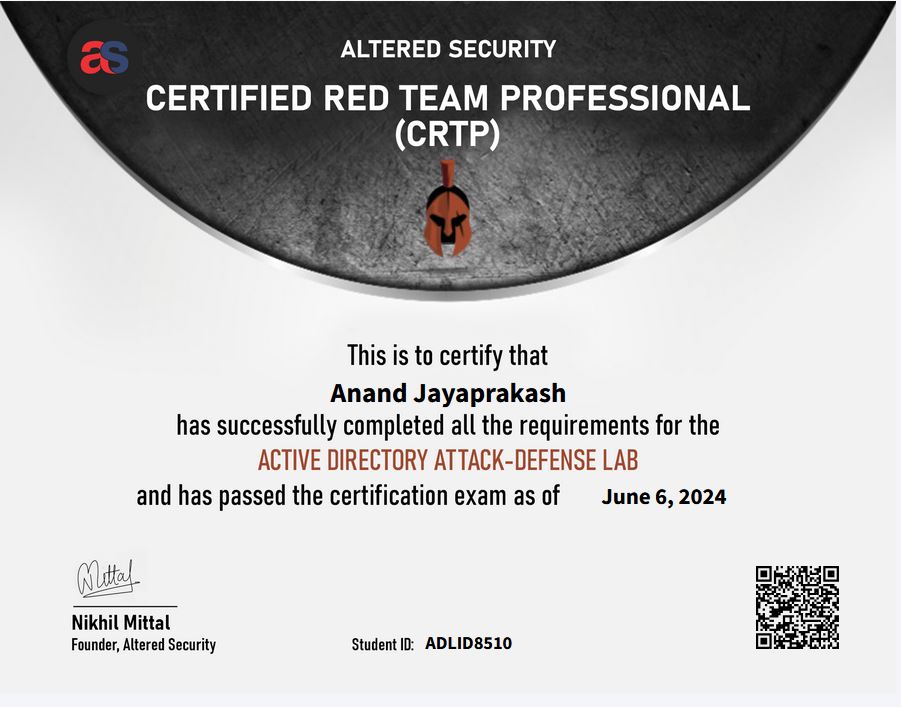 Certified Red Team Professional (CRTP) - Altered Security